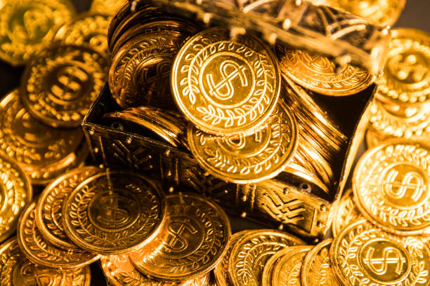 istock Coin in treasure chest 1146875009