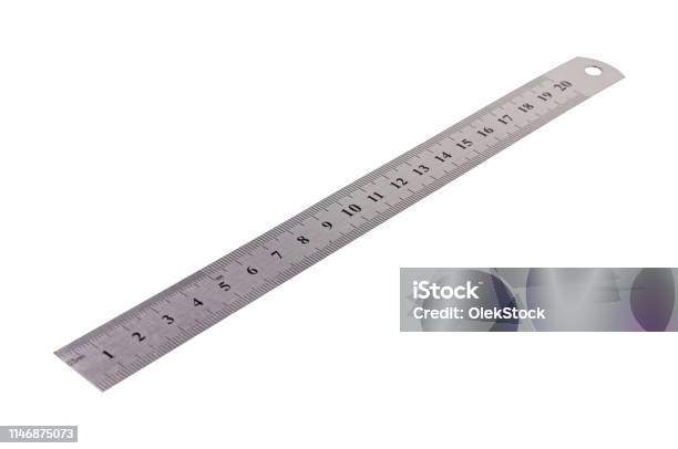 Single Big Ruler Single Metal Ruler With Digits And Scale Isolated On White Background ...