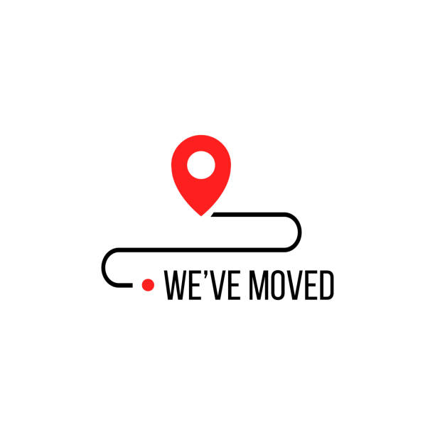We moved minimal icon with pin. Vector concept of interest land mark like ecommerce delivery or transfer. Flat stroke trendy locator simple design illustration element. We moved minimal icon with pin. Vector concept of interest land mark like ecommerce delivery or transfer. Flat stroke trendy locator simple design illustration element travel logo stock illustrations