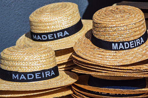 Straw hats in Funchal on the island Madeira, Portugal