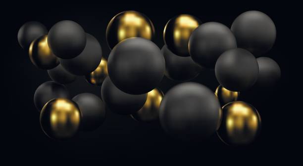 istock Golden and black abstract background with 3d spheres bubbles. Vector Christmas balls textured with gold. Jewelry cover concept. Horizontal banner. Decoration element for design. 1146883203