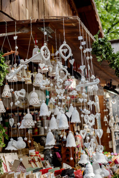 istock Ceramic white bells sold in gift shop at spring fair 1146886642