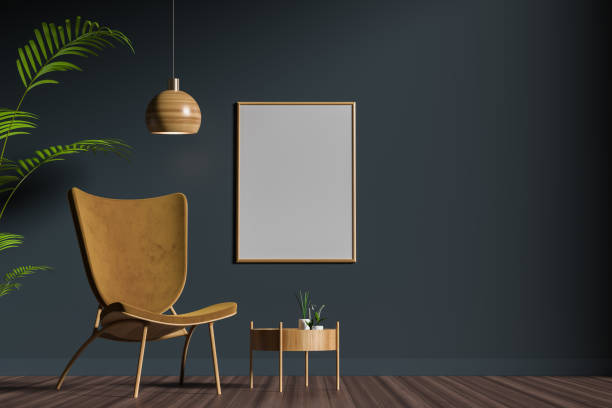 istock Mock up poster frame in scandinavian style interior. Minimalist interior design. 3D illustration. 1146888758