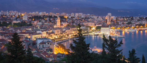 istock Panoramic View of beautiful Split at Night, Croatia 1146889290