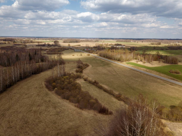 istock aerial view of countryside fields and forests with small lakes 1146889328