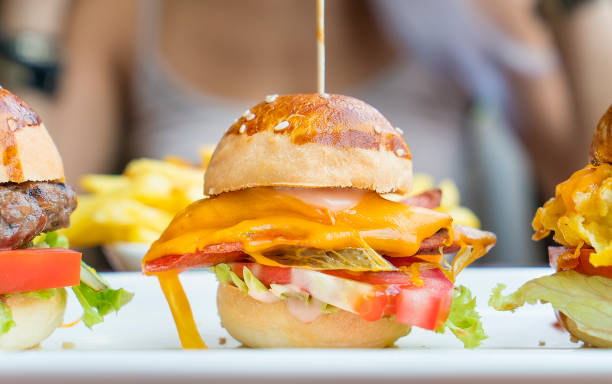 istock Mini Cheeseburger with French fries chips 1146892504