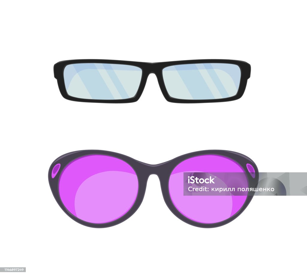 Sunglasses in flat style. Sunglasses in flat style.  Accessories for hipsters fashion optical spectacles eyesight view. vector illustration 3-D Glasses stock vector