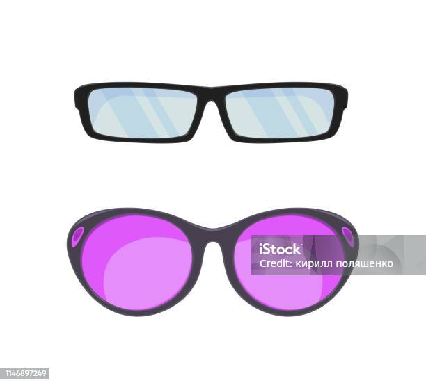 Sunglasses In Flat Style Stock Illustration - Download Image Now - 3-D Glasses, Accessory Designer Of The Year, Black Color