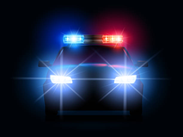 Police car lights. Security sheriff cars headlights and flashers, emergency siren light and secure transport vector illustration Police car lights. Security sheriff cars headlights and flashers, emergency siren light and secure transport. Arrest led lighting, cop law car beacon or sirens alarm. 3d realistic vector illustration police lights stock illustrations