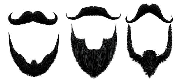 istock Moustache and beard. Man beards style, curly moustaches mask and vintage fake mustache isolated vector set 1146900150