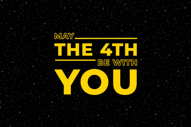 May the 4th be with you. Starry sky poster, star force and hand drawn stars vector illustration May the 4th be with you. Starry sky poster, star force and hand drawn stars. Wars movie slogan banner, futuristic stars glow poster or space star fantasy vector illustration you are here stock illustrations