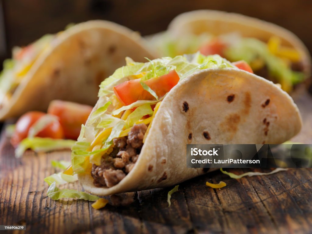 Small 4inch Soft Beef Tacos Taco Stock Photo