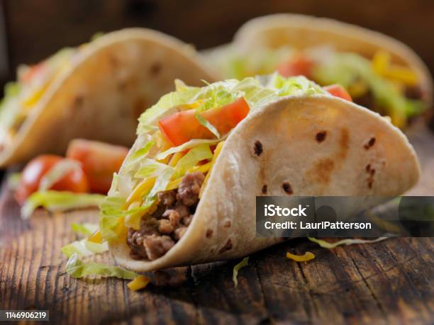 Small 4inch Soft Beef Tacos Stock Photo - Download Image Now - Taco, Mexican Food, Softness