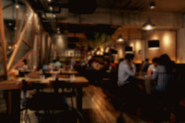 Blur coffee shop - cafe blurred with bokeh background, vintage style