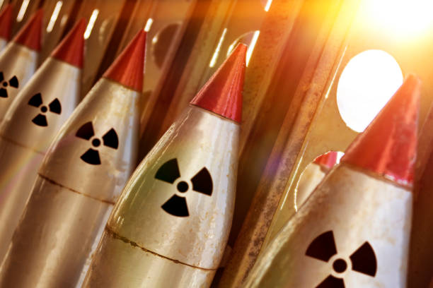The nuclear warheads of a ballistic missile are aimed upwards for a nuclear strike. The nuclear warheads of a ballistic missile are aimed upwards for a nuclear strike. army weapons. the threat of a weapon. nuclear weapon stock pictures, royalty-free photos & images