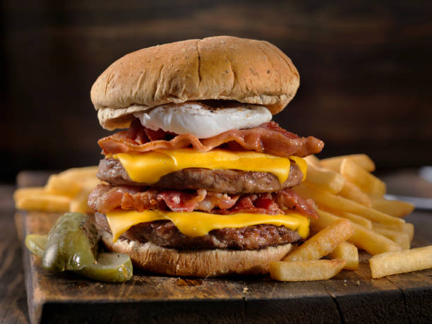 Bacon and Egg Double Cheeseburger with Fries
