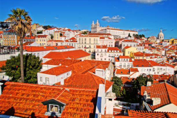 Alfama district, São Vicente de Fora church and the National Pantheon Alfama is one of the popular districts in Lisbon that kept its authenticity national pantheon lisbon stock pictures, royalty-free photos & images