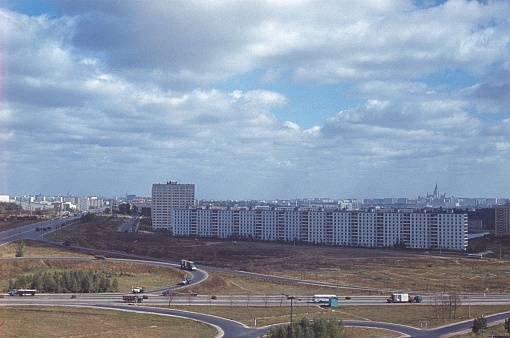 Moscow, Soviet Union, Russia, 1976. Modern residential development on the outskirts of Moscow at the time of the Soviet Union.