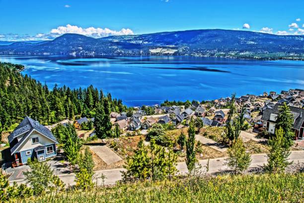 panorama de la rive ouest du lac okanagan au sud de fintry - kelowna okanagan scenics okanagan valley photos et images de collection