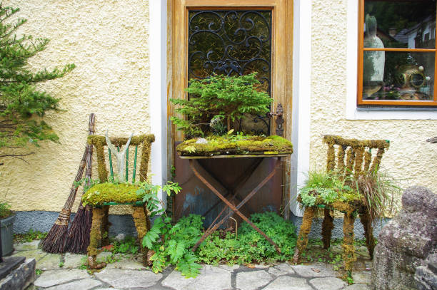 Moss chairs and table stock photo