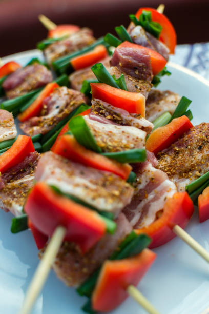 istock Chicken breast on wooden skew 1146948620