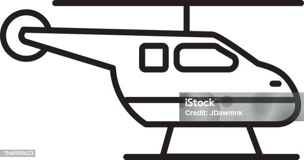 Helicopter Transportation Themed Icon In Outline Line Art Style Stock Illustration - Download Image Now