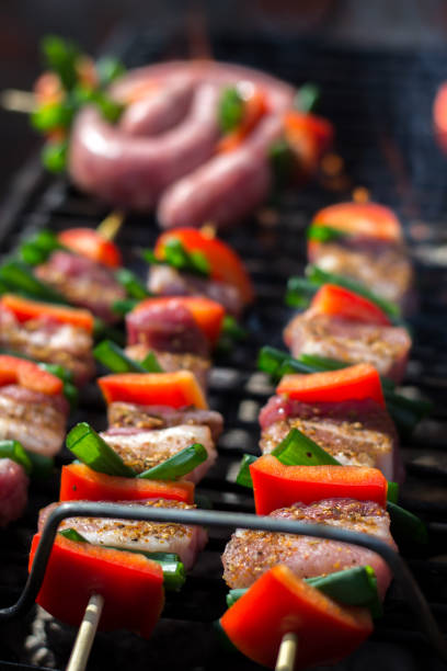 istock Chicken breast on wooden skew 1146950663