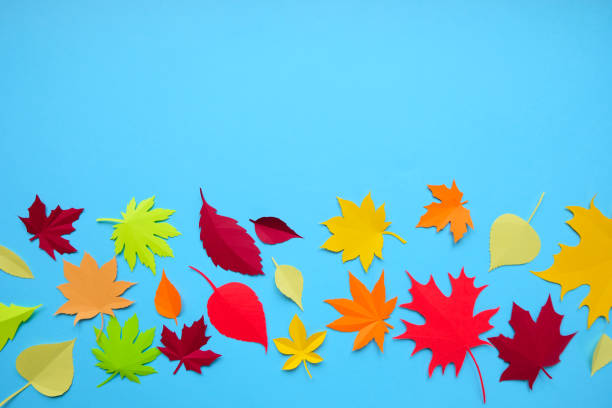 istock Leaves of paper fall red, orange, yellow leaf fall. 1146952099