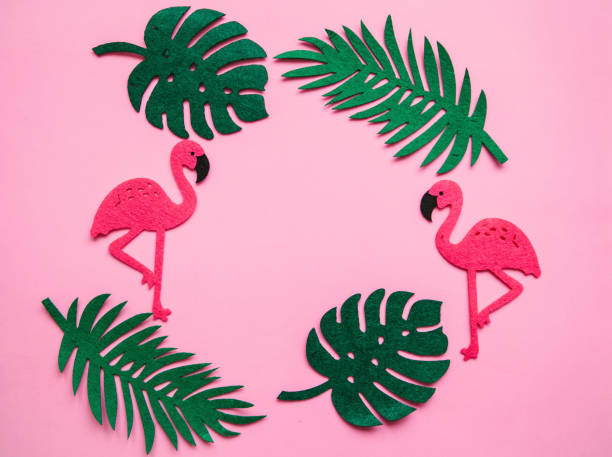 istock Flamingo and leaves on a pink background. Summer design. 1146952750