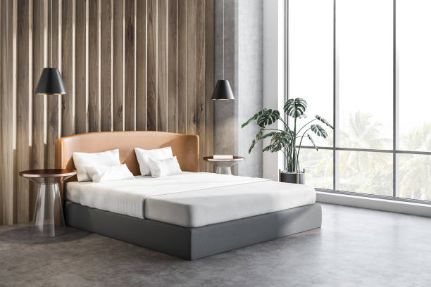istock Wooden bedroom corner with plant 1146952971