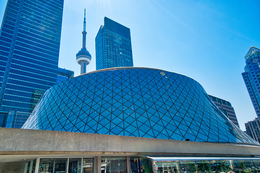 Toronto, Canada-12 October, 2018: Downtown Metro Square Plaza near and Roy Thompson Concert Hall, a home to the Toronto Symphony Orchestra and Toronto Mendelssohn Choir