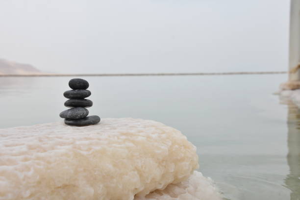 Dead Sea and salty stones on the shore