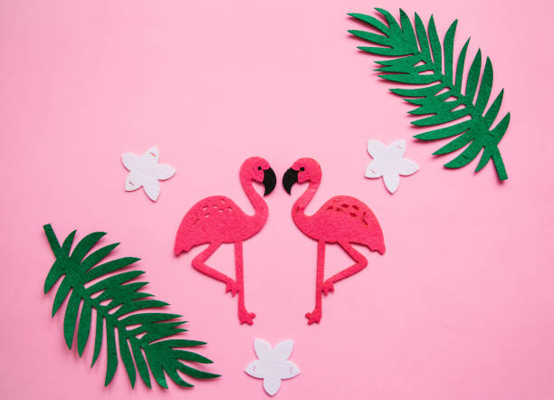 istock Flamingo and leaves on a pink background. Summer design 1146957827