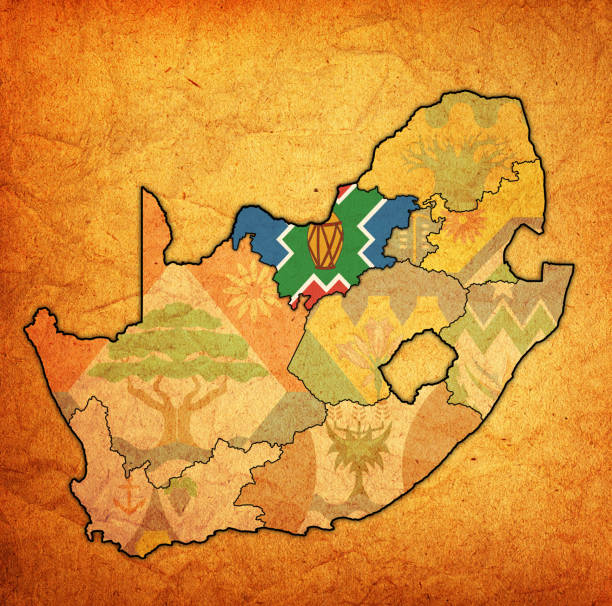 ilustraciones, imágenes clip art, dibujos animados e iconos de stock de bandera de la región noroeste en el mapa de administración de sudáfrica - northwest frontier