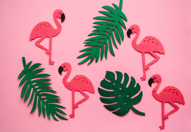 istock Flamingo and leaves on a pink background. Summer design 1146965000