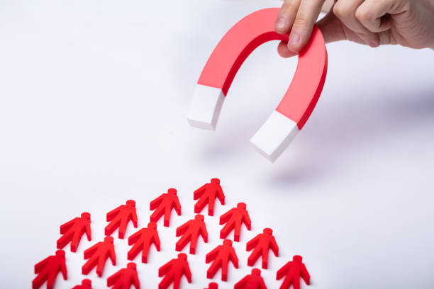 istock Businessman Attracting Red Team With Horseshoe Magnet 1146965402