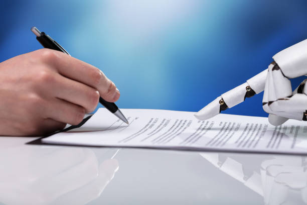 istock Robotic Hand Assisting Person For Filling Form 1146965574