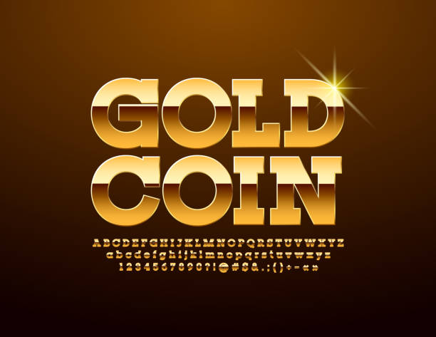 illustrazioni stock, clip art, cartoni animati e icone di tendenza di segno vettoriale lucido moneta d'oro con alfabeto di lusso - coin gold currency dollar