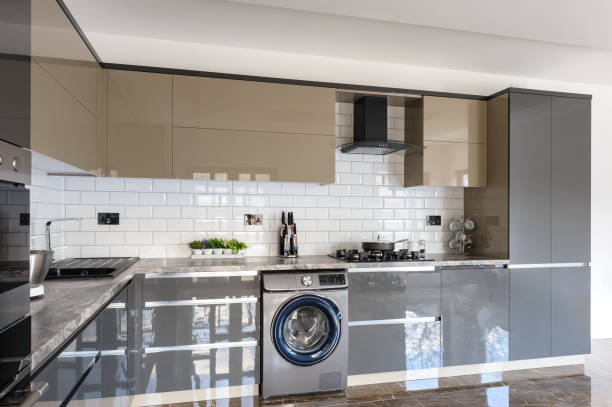 istock Luxury modern white, beige and grey kitchen interior 1146973124