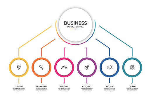 Business infographic template. Timeline concept for presentation, report, infographic and business data visualization. Round design elements with space for text. Vector