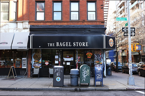 Williamsburg, NY - March 10, 2017: Bagel food shop in Williamsburg in Brooklyn, NY
