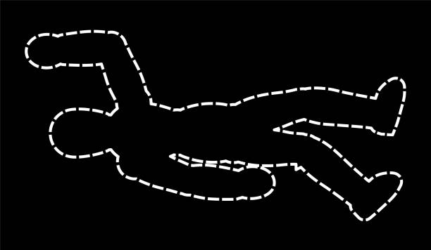 ilustrações de stock, clip art, desenhos animados e ícones de silhouette of the dead man painted on the ground, vector background - crime scene chalk outline crime murder
