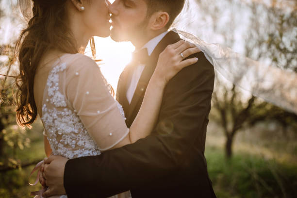 Bride and groom in embrace