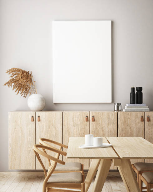 istock mock up poster frame in livingroom interior background, scandinavian style, 3D render 1146985897