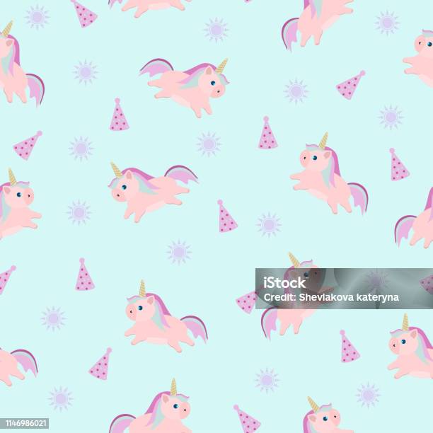 Childrens Pattern For Textiles With A Unicorn Rainbow Stock Illustration - Download Image Now