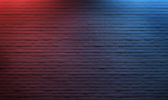Rojo azul iluminado ladrillo pared Spot Luz ladrillo pared textura fondo patrón ladrillo pintado blanco photo