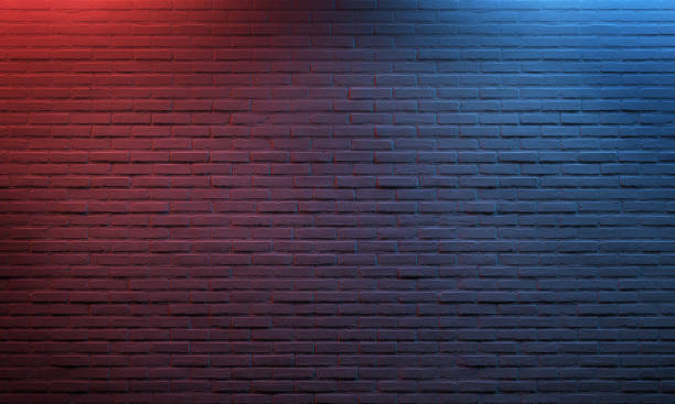 red blue lighted brick wall spot light brick wall texture background pattern brick painted white - redução de contraste imagens e fotografias de stock