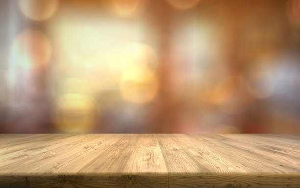 wood table top on light blur background empty brown wood table - dining table food elegance imagens e fotografias de stock