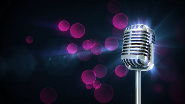 istock Music Retro microphone spin particle purple color 1146986967