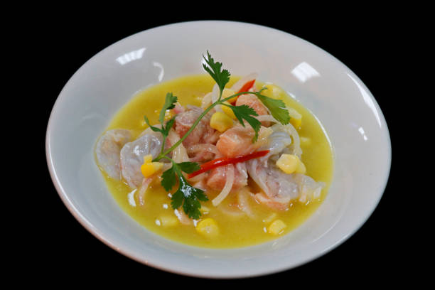 istock Peruvian seafood ceviche in a bowl with black background 1146988926
